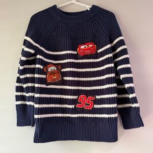 Disney Pixar Cars Sweater Toddler 3T Navy Blue Striped Lightning McQueen Mater
